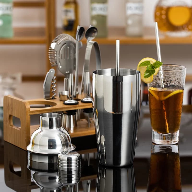Set di 12 strumenti da barista, shaker per cocktail a tenuta stagna con base in legno, kit da bar 3 in 1 per miscelare bevande