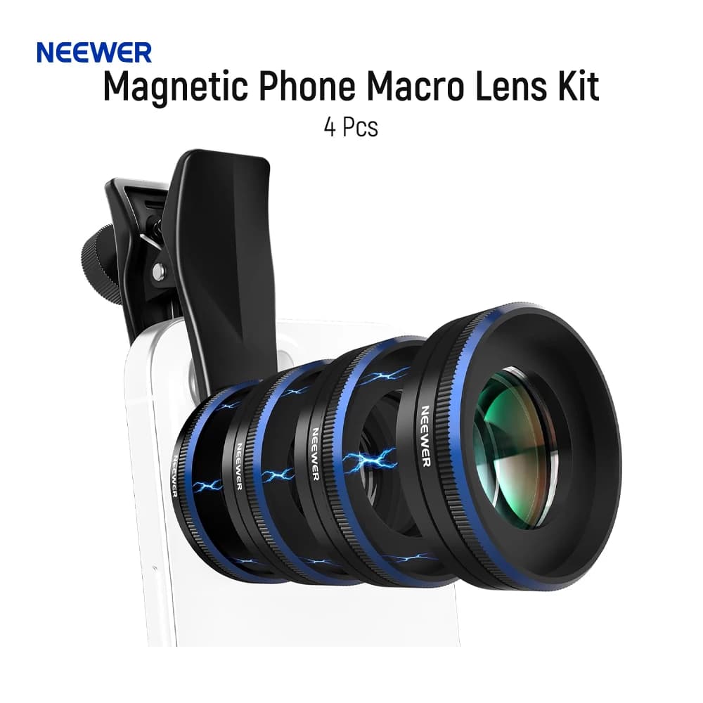 Kit di lenti macro per telefono NEEWER, set di 4 lenti macro magnetiche impilabili con morsetto filettato da 17 mm per iPhone, Android, Samsung