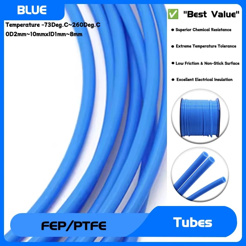 Blu ID 1 2 2.5 4 6 8mm x OD 2 4 6 8 10mm Tubo in PTFE FEP Tubo isolato Estrusore J-testa Tubo rigido per parti della stampante 3D 1 ~ 10m