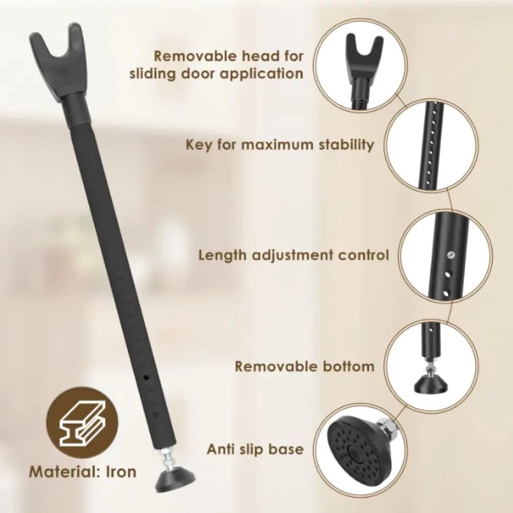Barra di Sicurezza per Porte Pesanti, Porte Scorrevoli, Porte d'Ingresso, Fermaporta Regolabile, Barra di Sicurezza Regolabile per Finestre