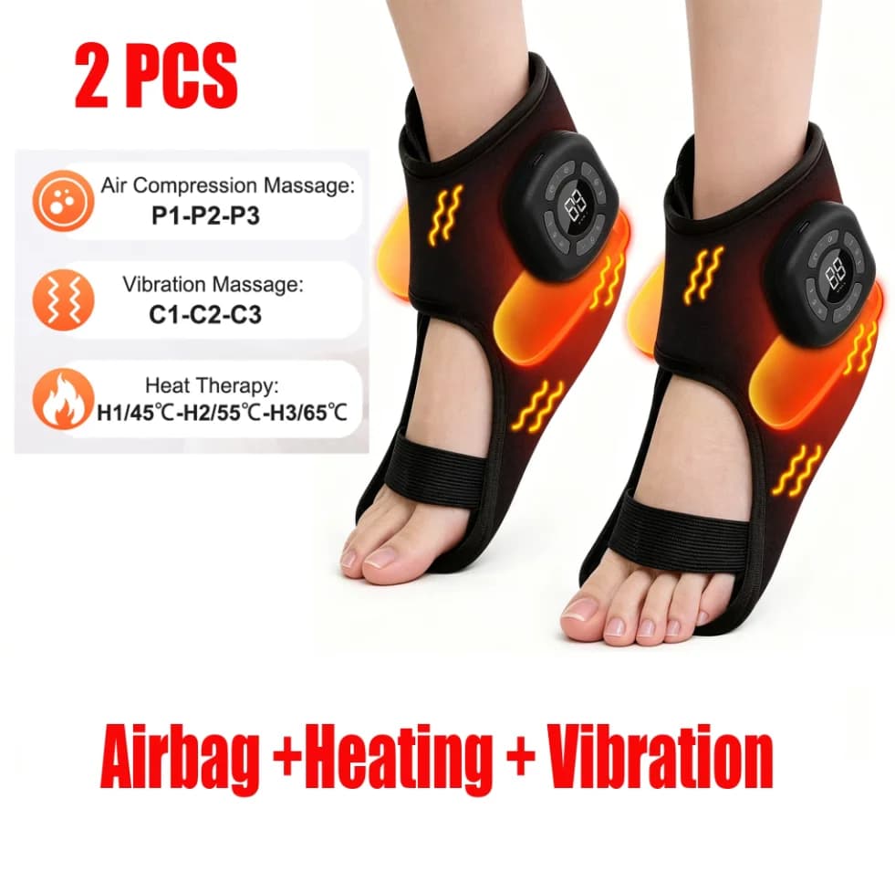 Massaggiatore per Caviglie Wireless con Pressione d'Aria, Riscaldamento Elettrico, Vibrazione e Compressione ad Airbag per il Relax Muscolare di Piedi e Caviglie