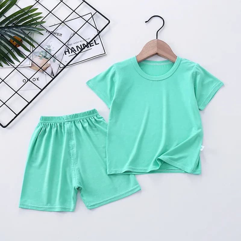Korean Version of Children's Modal Short-sleeved Suit Boys and Girls Summer New Pajamas High Waist Belly Loungewear