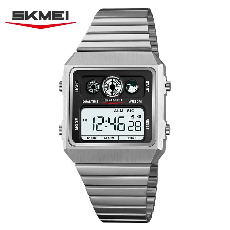 SKMEI 2450 Hombre Settimana Orologio da polso con retroilluminazione Orologio da uomo d'affari in metallo digitale semplice quadrato Orologi per uomo Conto alla rovescia Cronometro