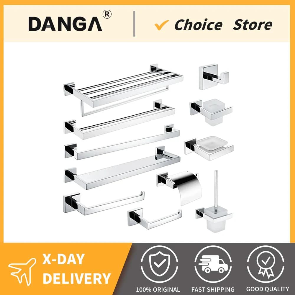 High Quality Stainless Steel Bathroom Accessories Hardware Roll Paper Holder Towel Rack Toilet Brush Holder Towel Shelf