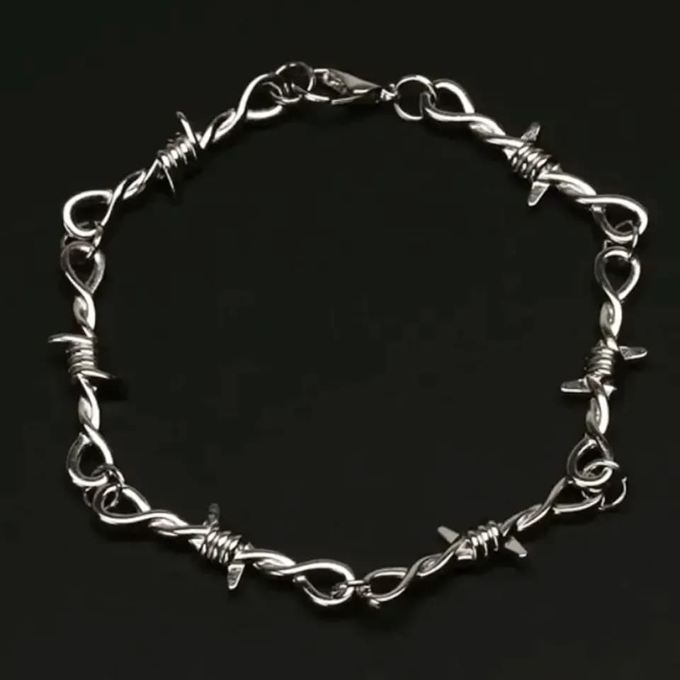 Gothic Bracelet Barbed Wire Chain Bracelets for Men Women Cuban Link Bracelet Adjustable Punk Emo Style Jewelry