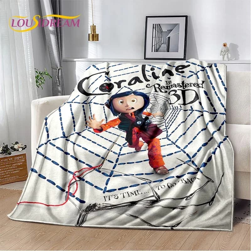 29 Stile Coraline Porta Segreta Cartoon Horror Morbida coperta di flanella per letto Camera da letto Divano Picnic, Coperta da tiro per bambini all'aperto