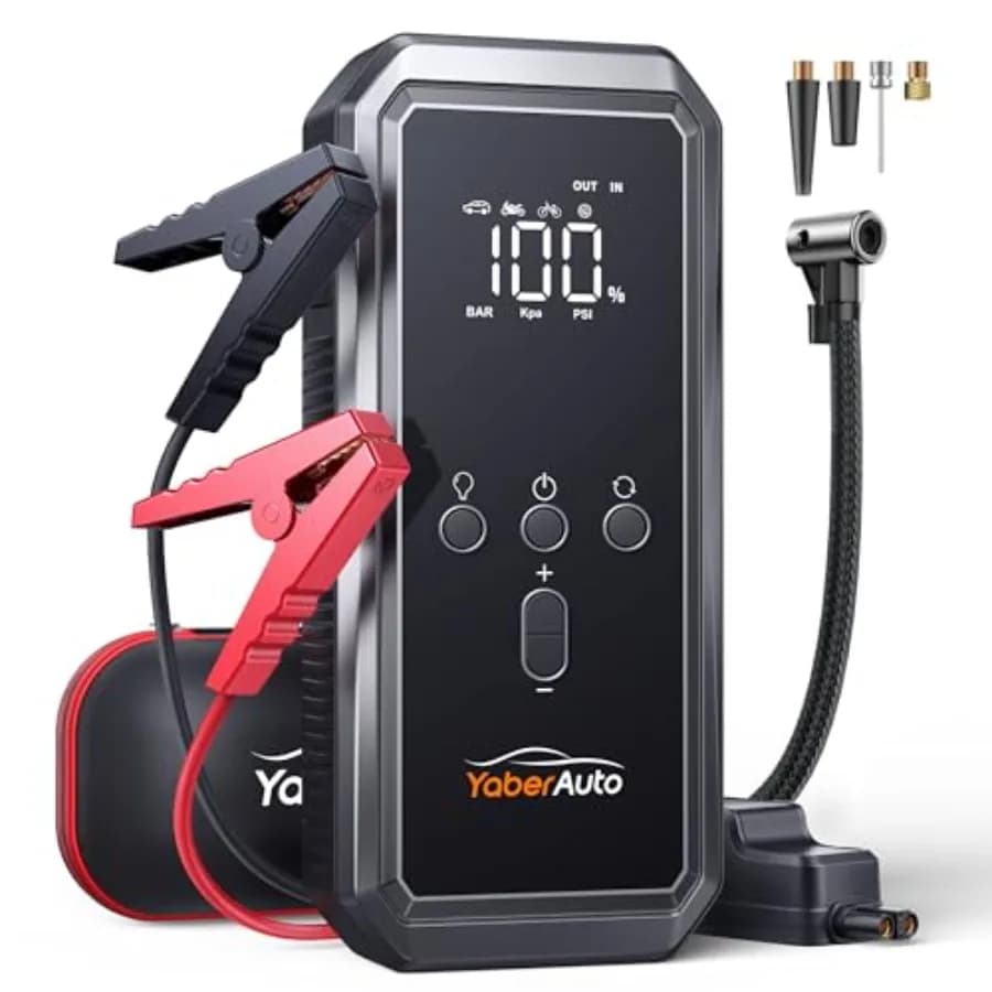 Avviatore di Emergenza Portatile 9-in-1 per Auto 5500A 150PSI con Compressore d'Aria per Veicoli 12V Rosso 160W Uscita DC Include Cavi di Avviamento