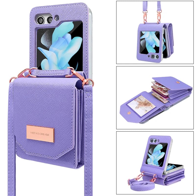 Custodie per cellulari Vietao a tracolla con laccetto e slot per carte, compatibili con Samsung Galaxy Z Flip 7, Flip 6, Z Flip5, Z Flip 4, 3
