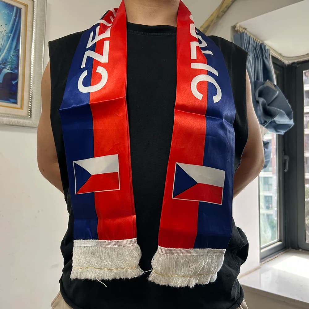 Czech Scarf 14x135cm Double-sided Printed Czech Flag Satin Czech Scarf Suitable for 2026 world cup Sports Events