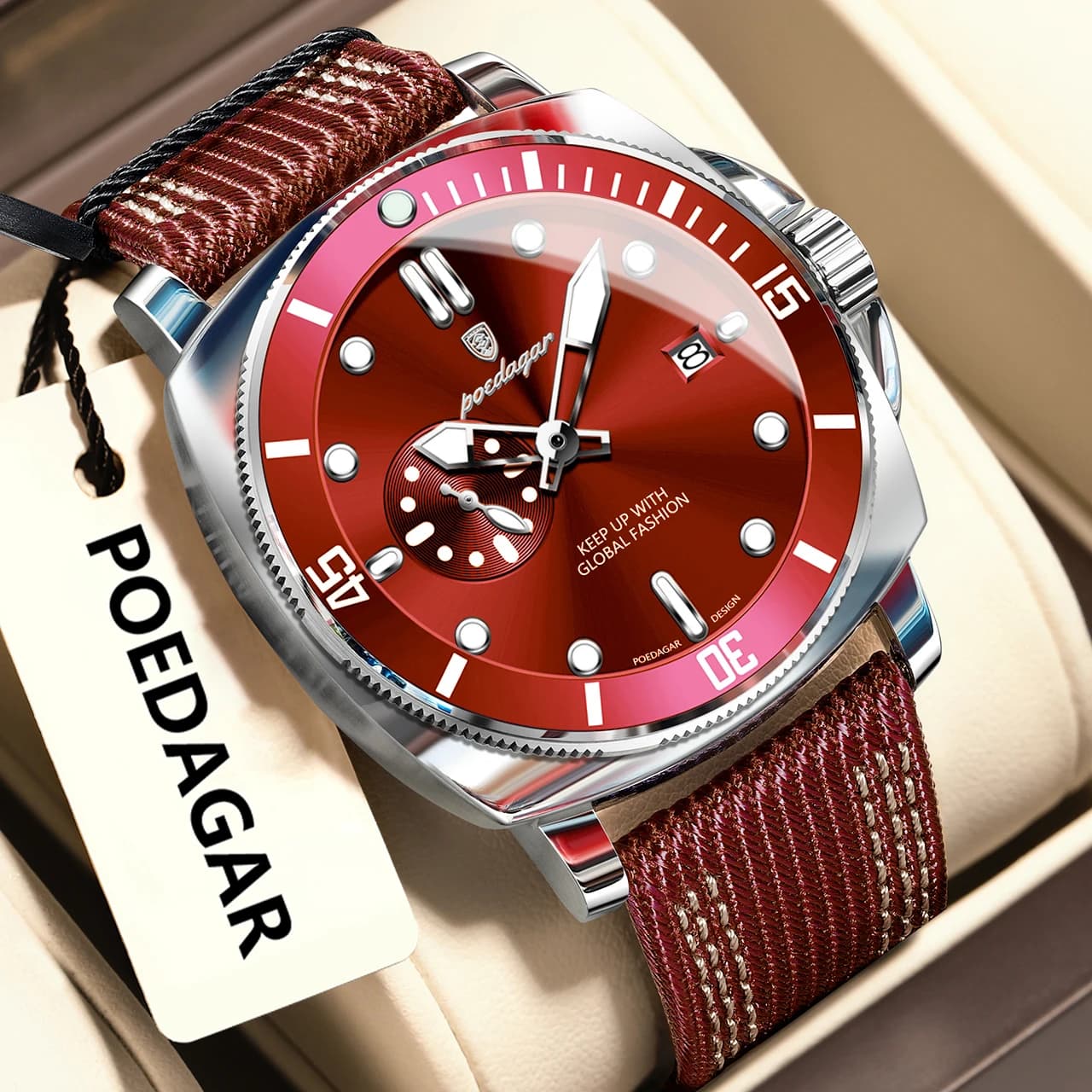 POEDAGAR Luxury Fashion Men's Watch Luminous Waterproof Date Men's Sports Watches Nylon Leather Quartz Business Men's Watch