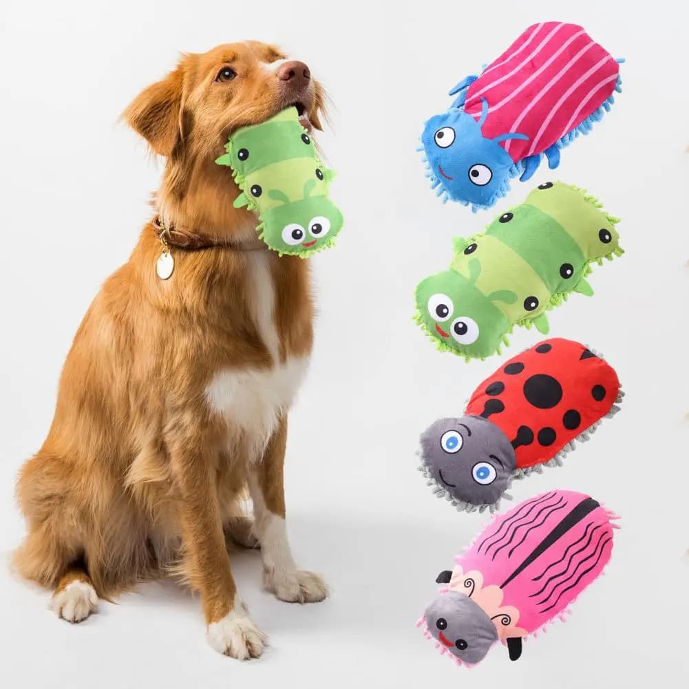 Morbido e durevole Mop Peluche Giocattolo per cani Peluche Mop Giocattolo per cani con suono antirughe Coccinella Peluche Giocattolo per cani per razze piccole Squeaky per i denti