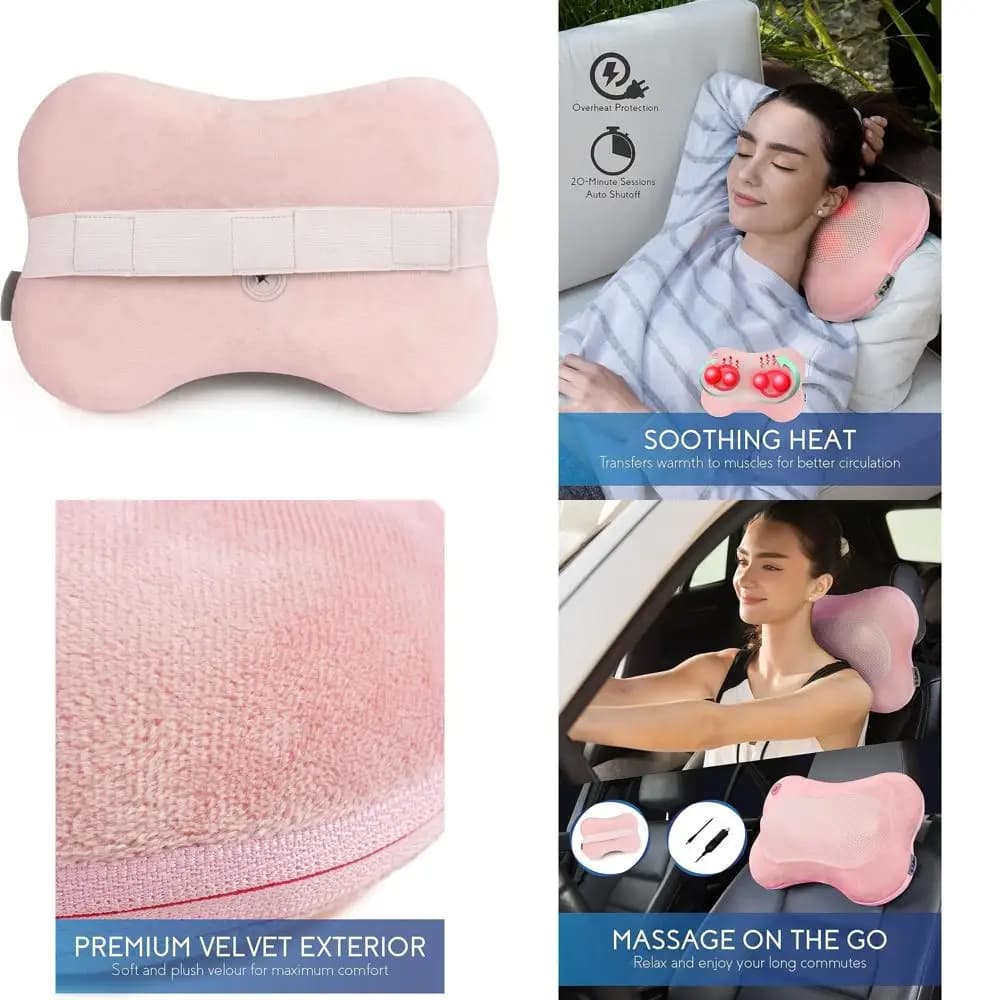 3D Shiatsu Electric Massage Cushion with Soothing Heat Deep from Muscular Pain, Rose