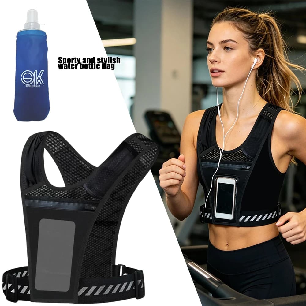 New Fashion Sports Reflective Double Shoulder Vest Pack Large Capacity Water Bottle Phone Storage Bag For Cycling Night Running