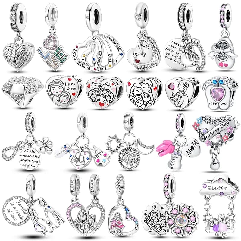 925 Sterling Silver Heart & Mum Dangle Dream Catcher Charm Fit 4MM hole diamete Bracelet DIY Jewelry For Women Bracelet Beads