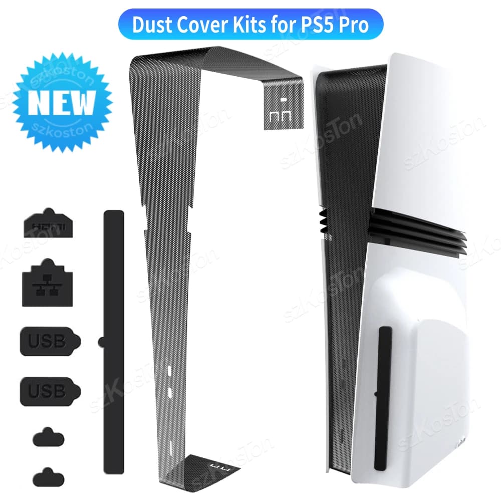 Kit copertura antipolvere per console di gioco PS5 Pro Ventola di raffreddamento Filtro antipolvere Porta USB Tappi antipolvere Cappucci per impugnatura per pollice per accessori PS5 Pro
