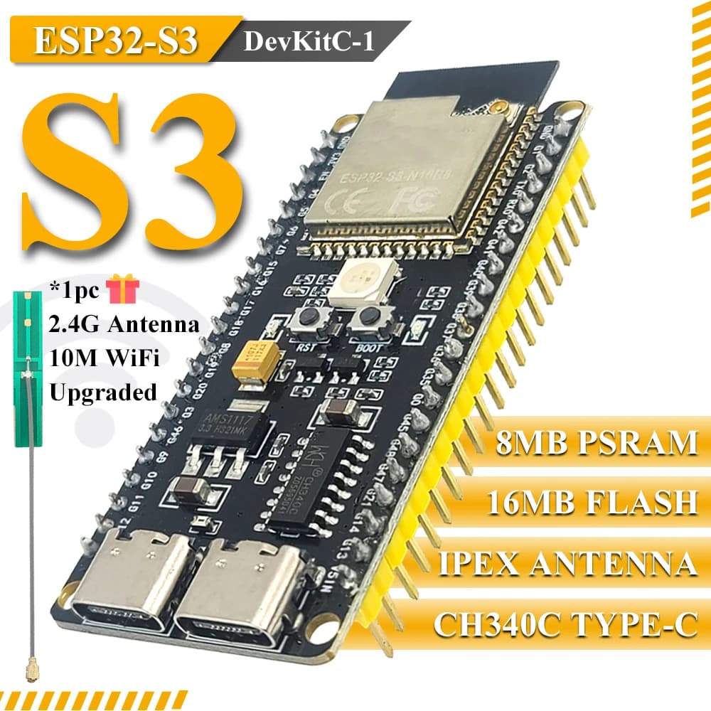ESP32-S3-DevKitC-1 development card BT 2.4G module Wifi for CH340C Type-C ESP32 S3 Arduino 8MB PSRAM 16MB FLASH N16R8 42Pin