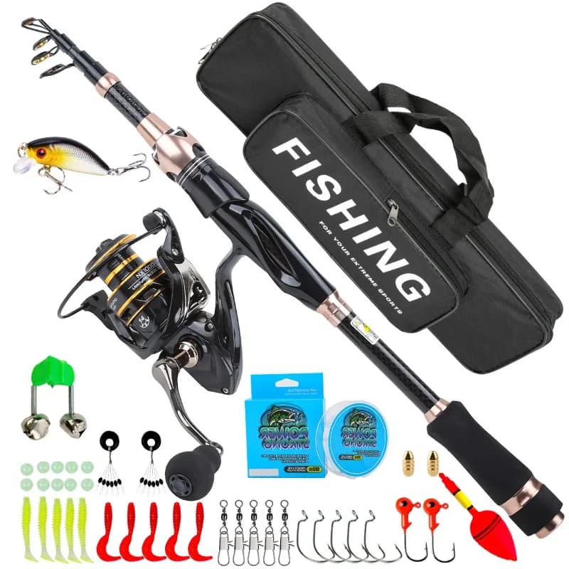 8m Telescopic Fishing Rod Reel Combo Set Portable Fishing Gear Kit With Simulated Lures Line Hooks Tackle Bag For Freshwater Sal