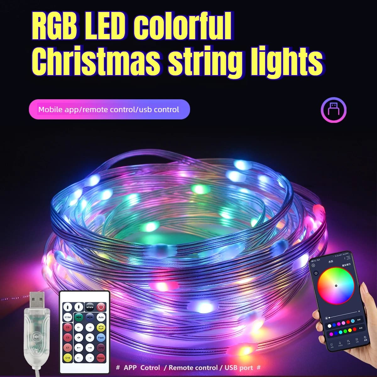 USB Christmas Ambient Light LED Fairy Curtain String Lamp APP Control for Birthday Party Garland Xmas Tree Bedroom Holiday Decor