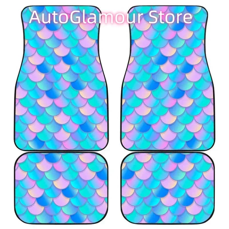 Tappetini per auto anteriori e posteriori con motivo a scaglie di sirena rosa verde acqua, set completo di tappeti pesanti anteriori e posteriori, confezione da 4 pezzi