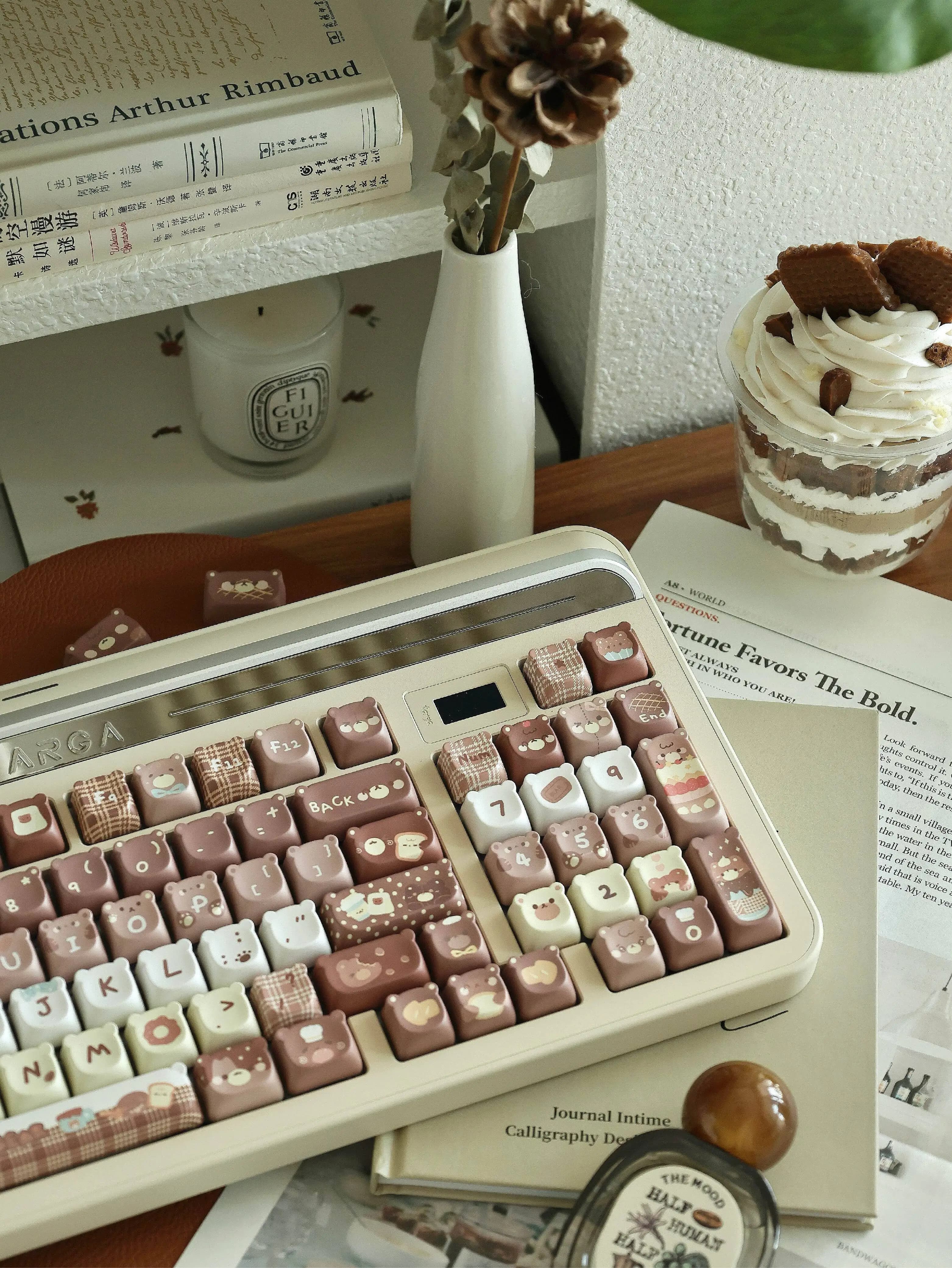 137 tasti/Set Bear Baking Keycap Coffee Color Keycap MOA Profile PBT Keycap per MX Switch tastiera meccanica regalo personalizzato fai da te