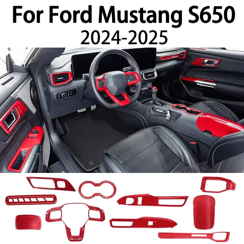 Per Ford Mustang S650 2024 2025: Copertura Interruttore Finestrino Rosso in ABS, Strisce Decorative per Pannello Cambio Console Centrale, Parte Interna Overlay