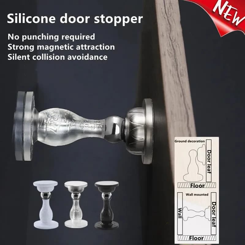 Magnetic Door Stopper No Punch Door Bumper Stopper Door Holder Silicone Door Suction Anti Collision Windproof Household Hardware