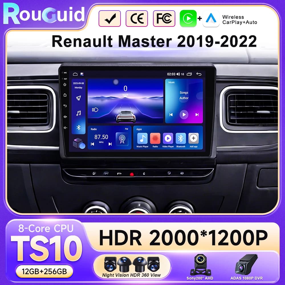 Autoradio Android 16 con Carplay per Renault Master 2019-2022, Navigatore GPS, Lettore DVD, Stereo 2 Din