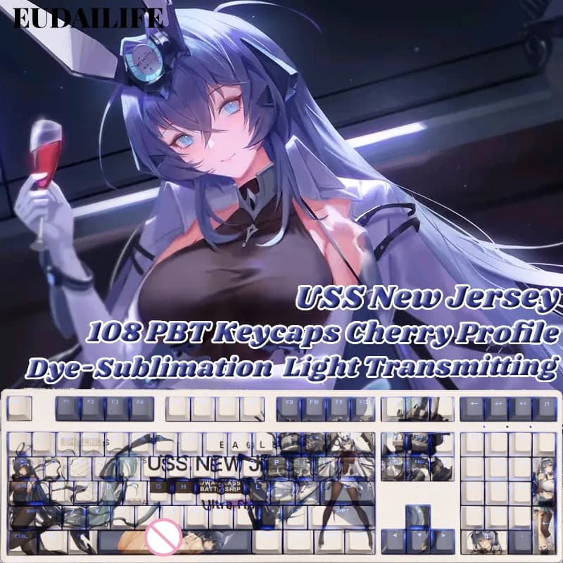 Keycap USS New Jersey 108, Cover Tasti Azur Lane, PBT DYE Sublimation, Cherry MX Cross Axis Switch, Keycaps per Tastiera Meccanica, Regalo