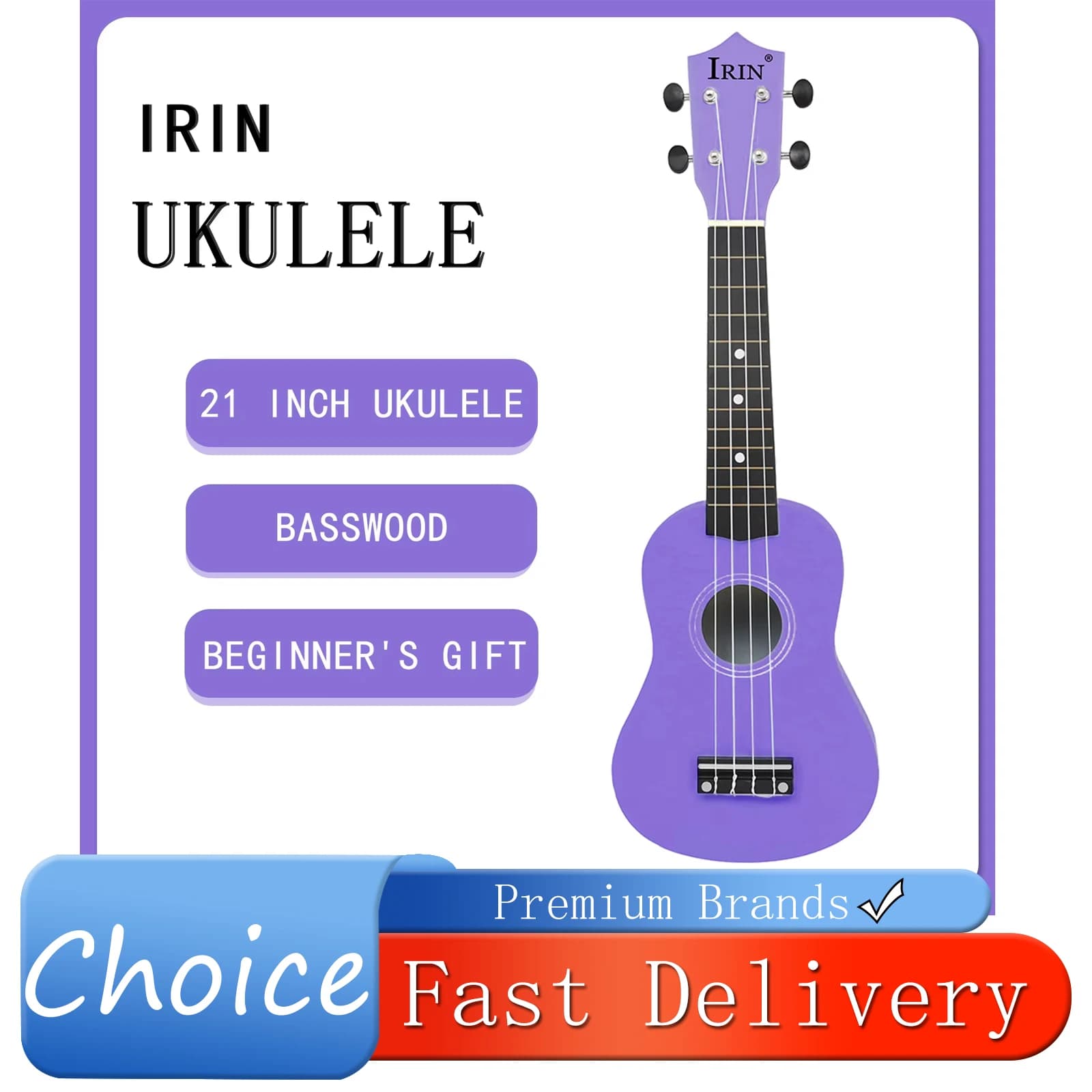 IRIN 21 Inch Ukulele 4 Strings Guitar Purple Hawaiian Mini Guitarra Basswood Ukulele Stringed Musical Instrument Beginner Gifts