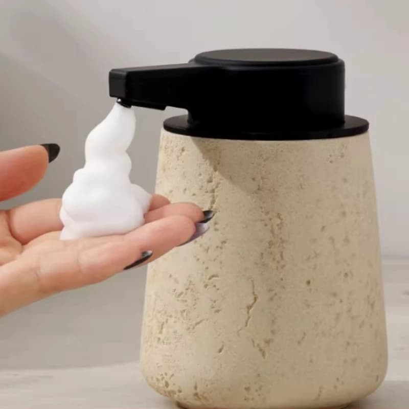 Dispenser Automatico di Sapone Schiumogeno, Lavamani Senza Contatto in Travertino, Sensore a Infrarossi per Cucina e Bagno, Arredamento Moderno per la Casa