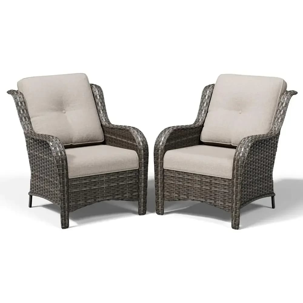 2-Piece Wicker Patio Chair Set with High Back, Deep Seating, Plush Cushions for Outdoor Deck or Porch