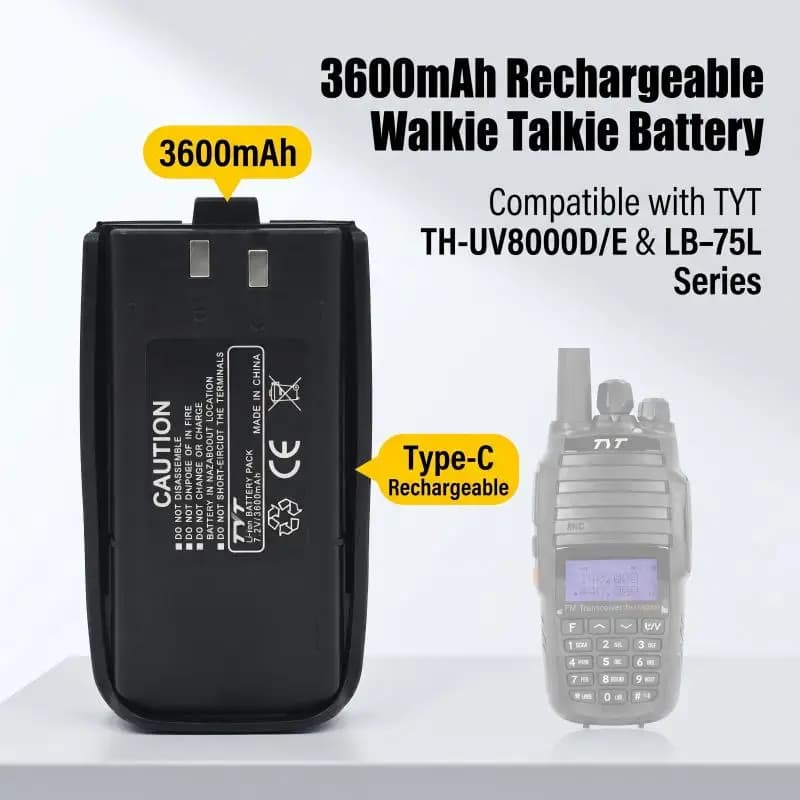 3600mAh Type-C Rechargeable Li-ion Battery Pack For TYT TH-UV8000D TH-UV8000E LB-75L Walkie Talkie Replacement Radio Accessory