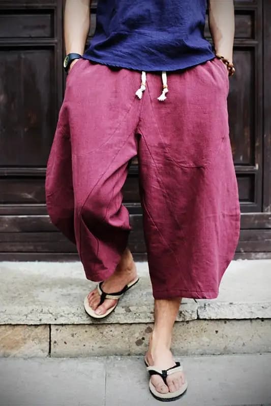 Loose Linen-cotton Seven-tenths Pants Trendy Chinese Style Men's Wide-leg Casual Shorts for Summer