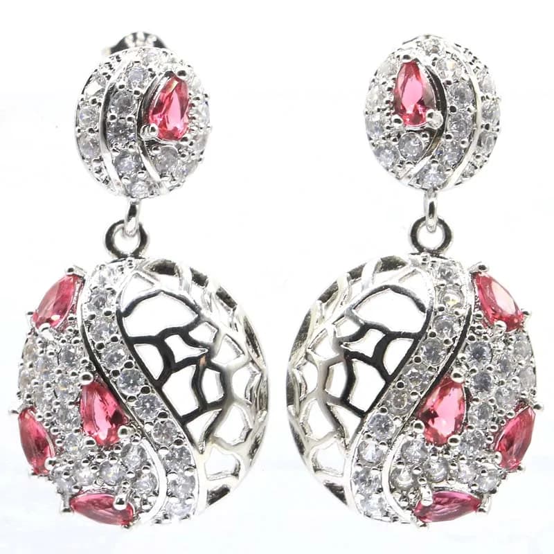 Orecchini Pendenti in Argento per Donna con Granato Rodolite Rosa e Tanzanite Viola CZ 35x20mm Altamente Raccomandati