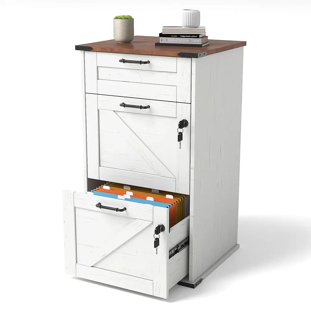 Classificatore a 3 cassetti con serratura, organizer per archivio da ufficio domestico, per riporre cartelle di formato lettera, stile moderno rustico, Woo