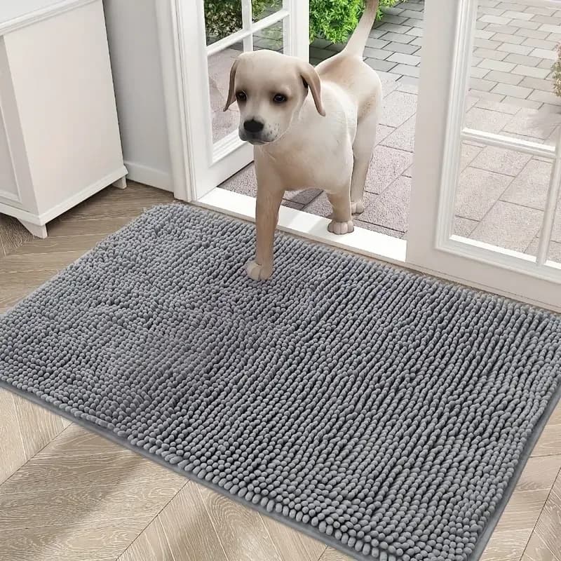 Tappetino per porta per animali domestici in tinta unita super assorbente, ciniglia extra densa, morbido bagno, antiscivolo, tappetino per ingresso resistente allo sporco
