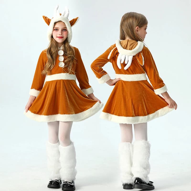 NUOVO alce di Babbo Natale per ragazza costume carnevale mascotte di Natale vestito con cappuccio cosplay vestito operato da festa di Halloween