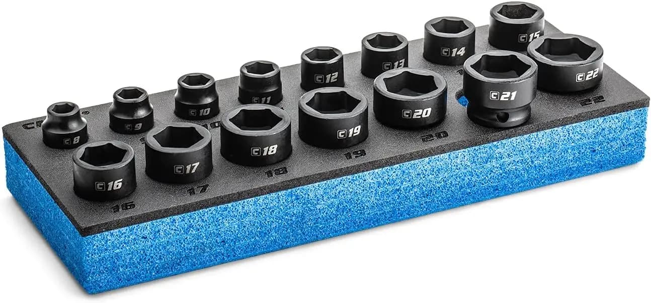Set di bussole a impatto tozzo metriche con attacco da 3/8", 15 pezzi per spazi stretti, coppia elevata e resistenza alla corrosione