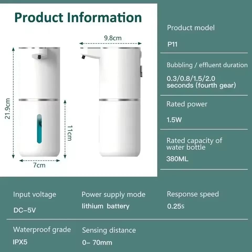 380mL Touchless Foam Soap Dispenser, USB Rechargeable Infrared Sensor Dispenser with Liquid Window & Power Display