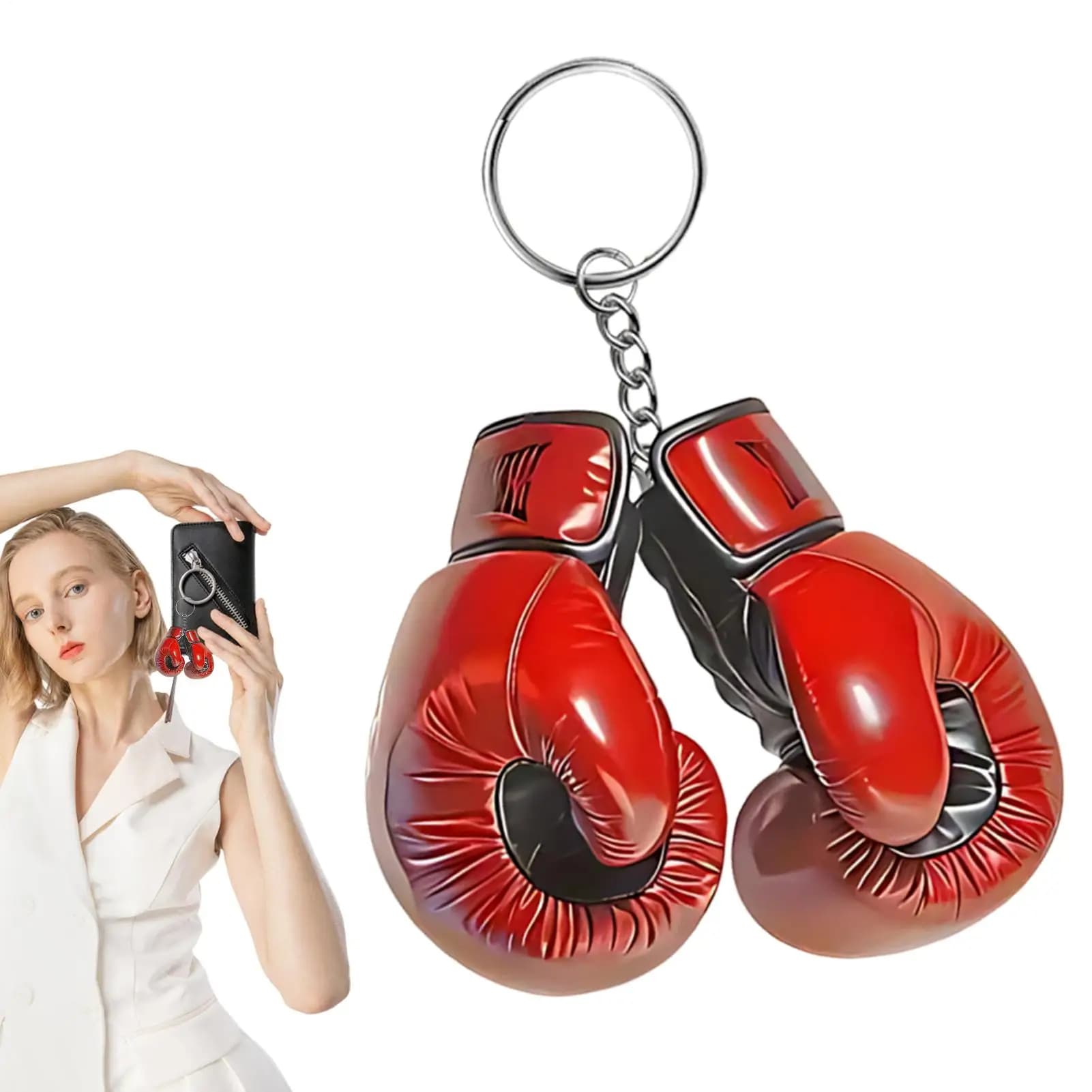 Keyring Boxing Gloves 2D Red, Boxing Glove Pendant, Creative Acrylic Charm for Bag, Boxer Keychain for Women and Men