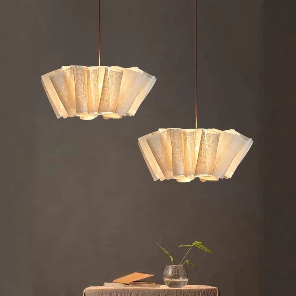 Lampadario a sospensione a pieghe Wabi Sabi Lampadario in tessuto di lino nordico per soggiorno Studio Negozio di vestiti Luce decorativa per ristorante