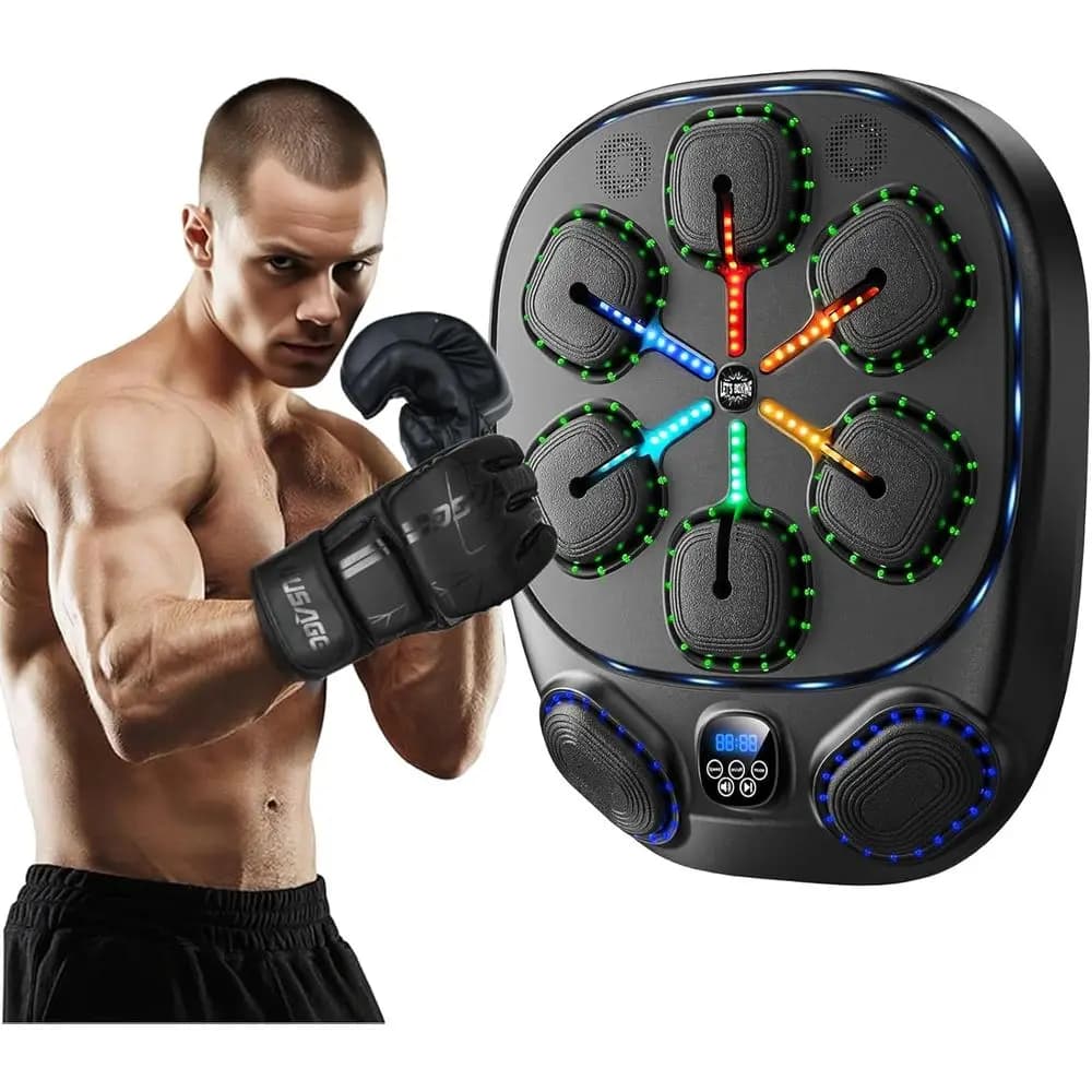 Music boxing machine with LED lights and Bluetooth speaker – Interactive boxing bag for rhythm and relaxation training – Gym equipment for home