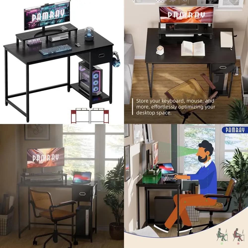 39 inch computer desk with monitor support for small household offices: included storage drawer, ideal for bedroom study area