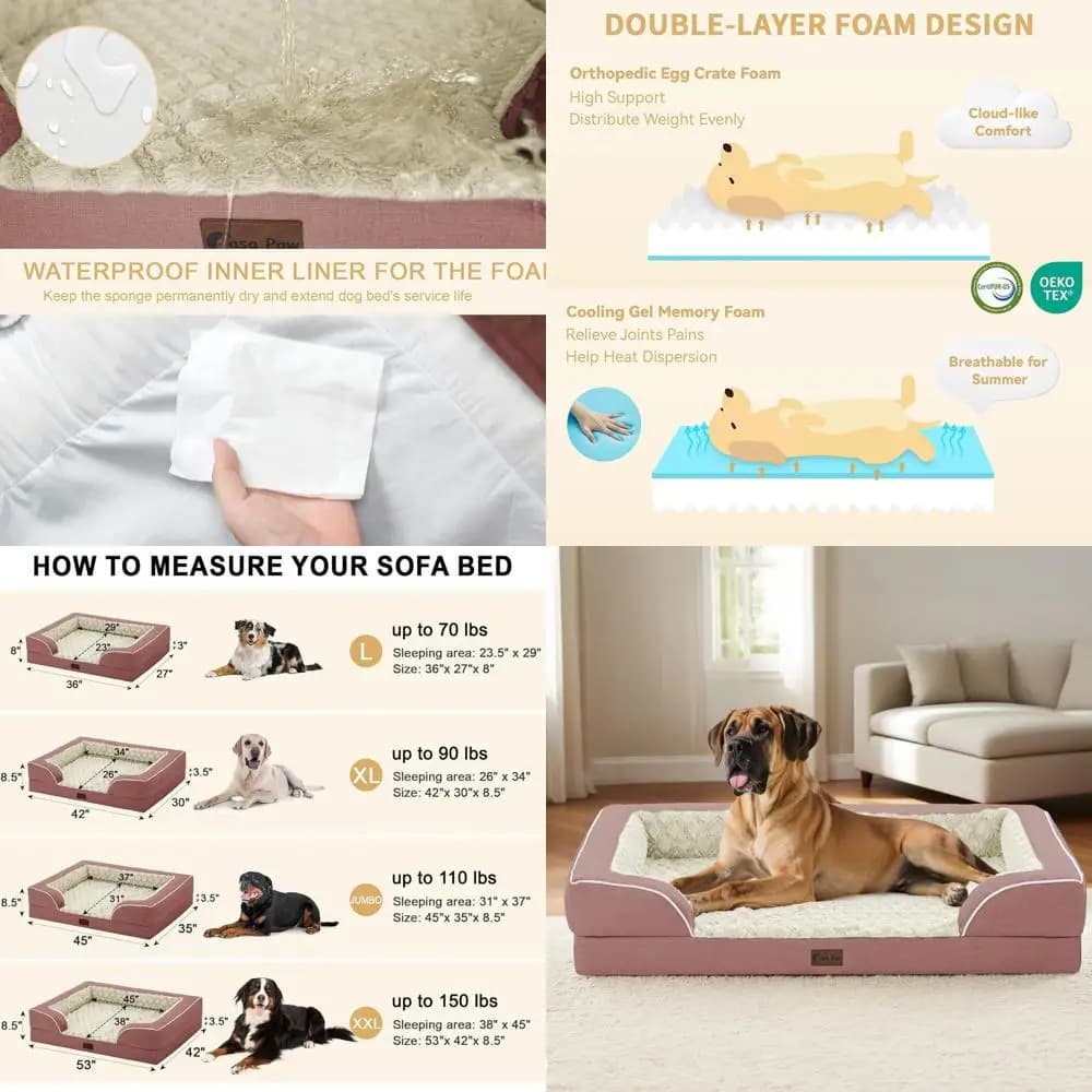 Letto per cani ortopedico extra large, memory foam impermeabile, 45x35, antiscivolo, copertura rimovibile, rosa