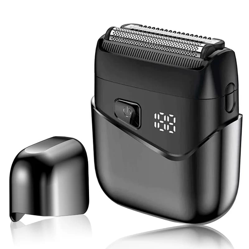 Mini Rasoio Elettrico Portatile per Uomo con 2 Lame Flottanti, Display LED, Trimmer per Viso e Barba, Impermeabile e Ricaricabile