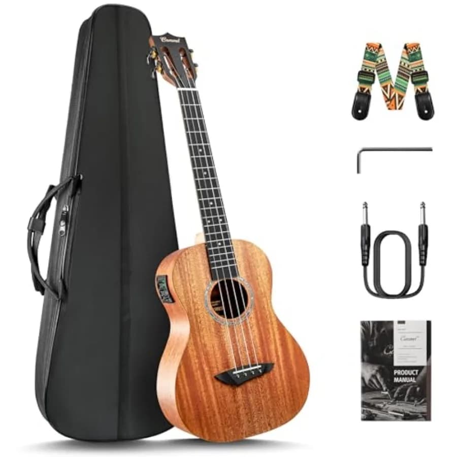 CB402 Baritone Electric Ukulele for studio and live performance, all solid mahogany wood, natural brown finish, rich warm tone