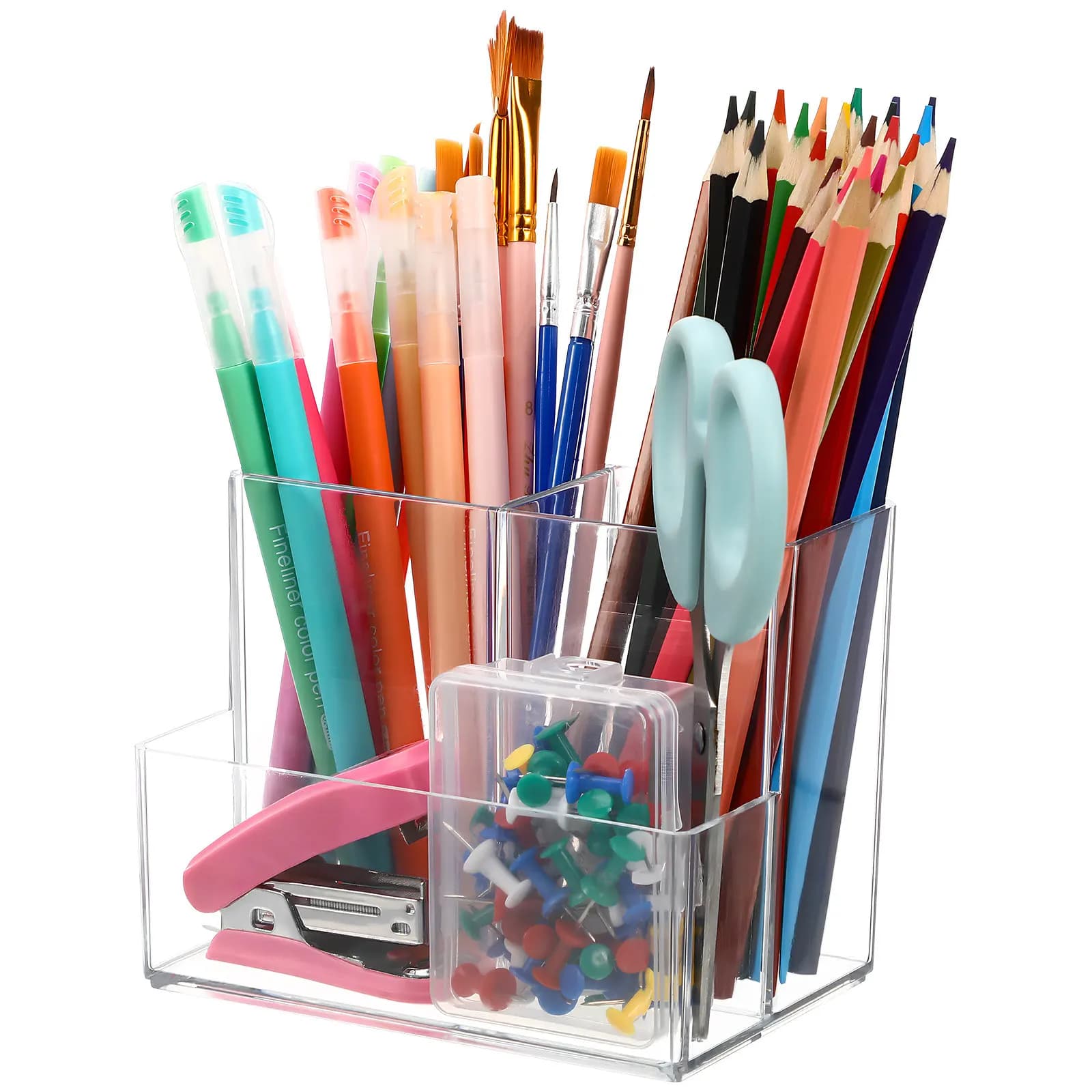 Porta Pennelli da Trucco da Scrivania in Acrilico Trasparente, Organizer per Cosmetici, Penne, Profumi ed Essenziali da Bagno