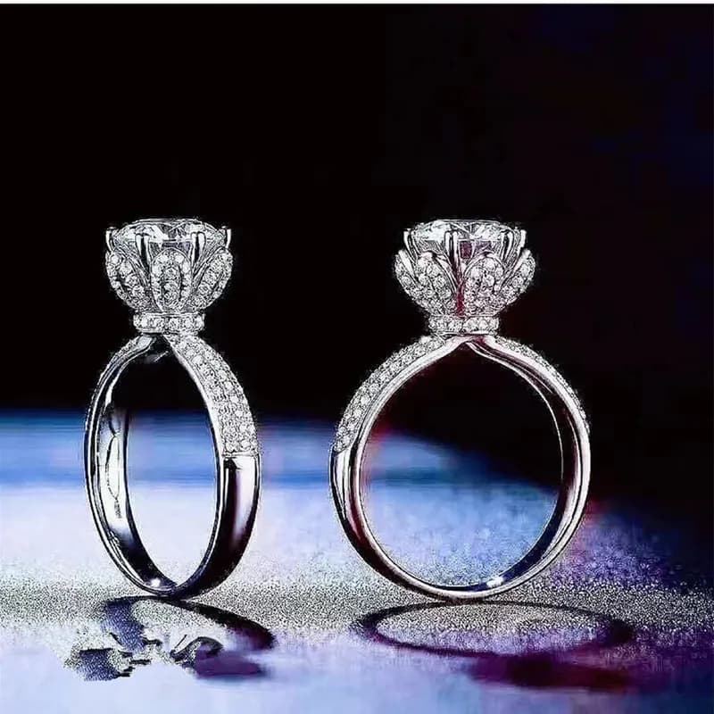 Anello corona a sei punte Moissanite da donna in platino PT950 da 2 ct - Platino che preserva il valore, lusso con corona, accessorio di dichiarazione