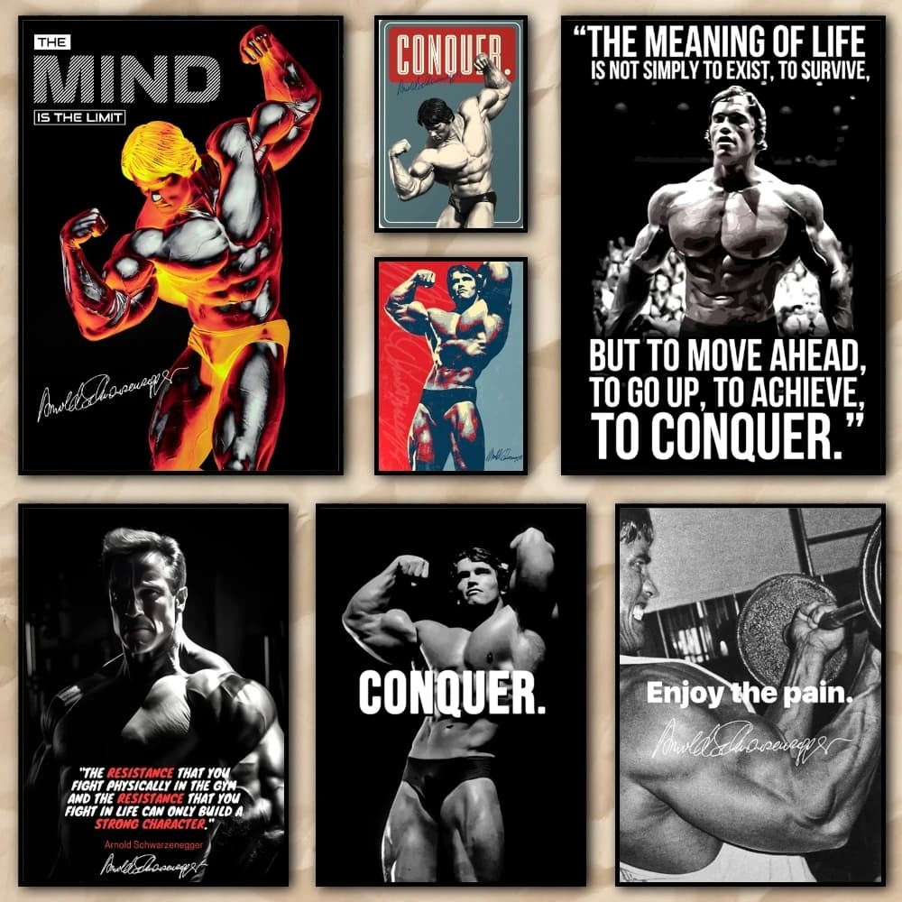 A_Arnold Fitness Painting Calligraphy High Quality Canvas Poster Wall Art For Office Restaurant Home Decoration Set