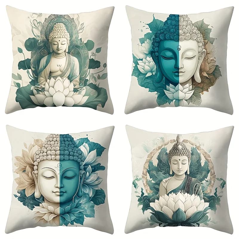 Spiritual Buddha Lotus Pillowcase Zen Cushion Cover Decorative Boho Meditation Asian Art Print Throw Pillowcase Home Decor